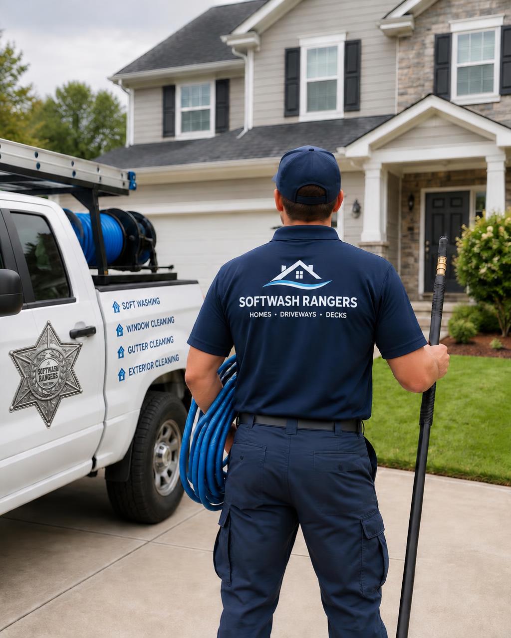 Softwash technician arriving at a home