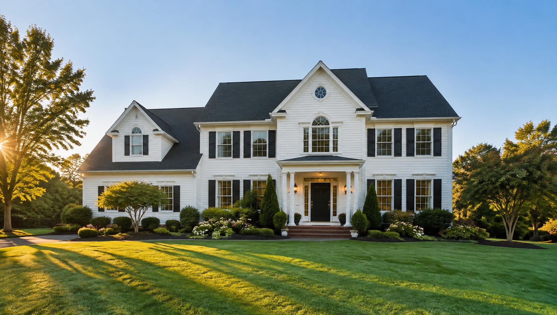 Clean colonial home with a spotless roof and bright siding